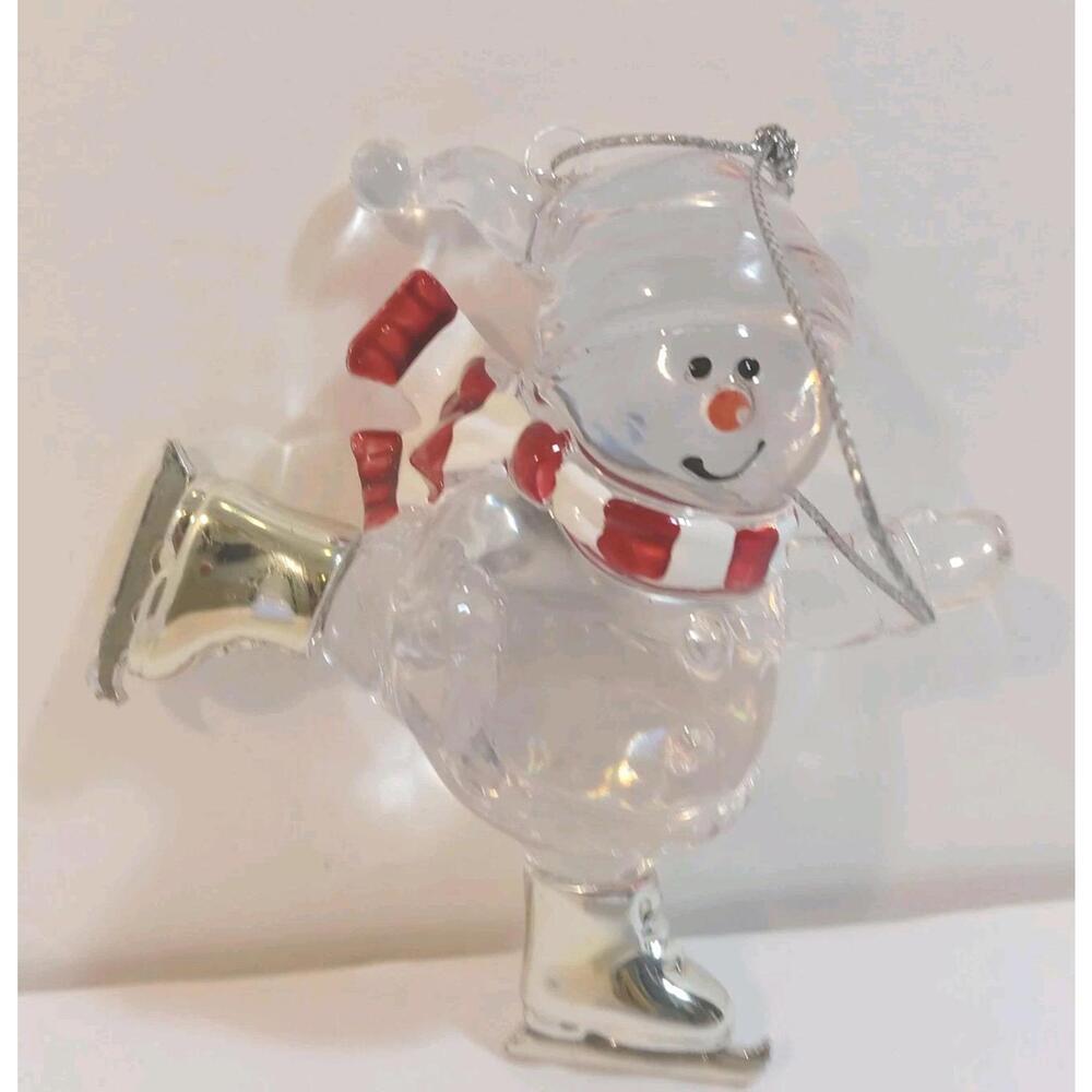 Kurt Adler Ice Skating Snowman Clear Red Acrylic Glass Light Up Tree Trumpet - Picture 5 of 7
